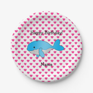 Personalisierter Name Wale rosa Herzen Geburtstag Pappteller