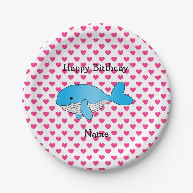 Personalisierter Name Wale rosa Herzen Geburtstag Pappteller (Vorderseite)