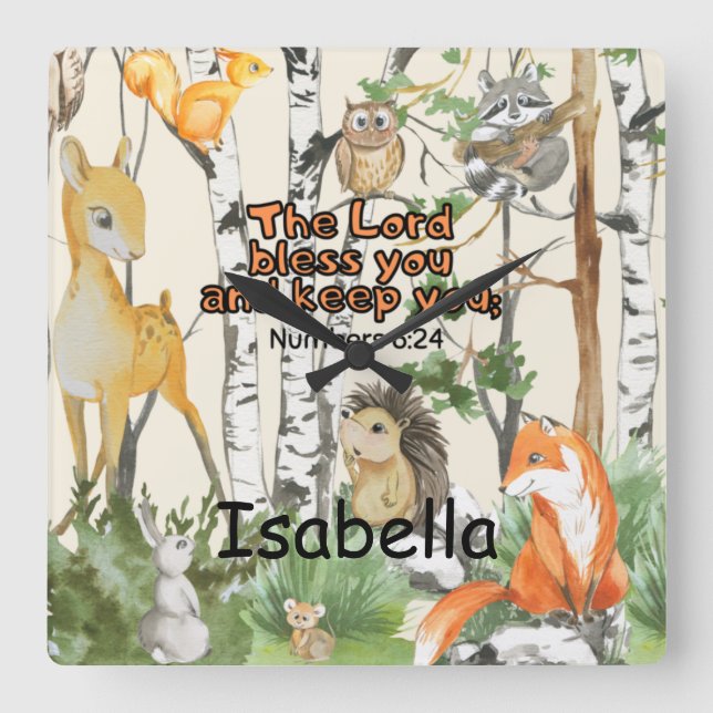 Personalisierter Name Wall Clock Christliches Gesc Quadratische Wanduhr (Vorderseite)