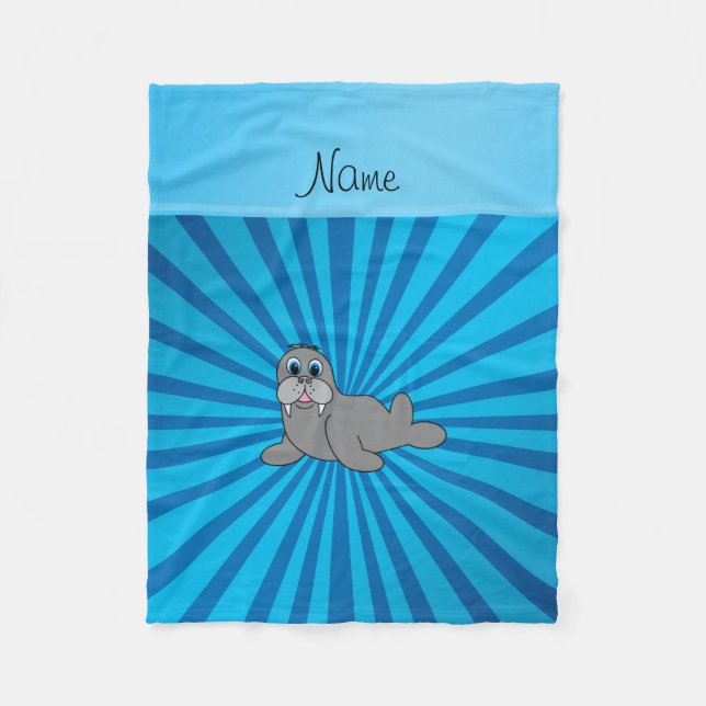 Personalisierter Name Walrus-Blauer Sonnenbrand Fleecedecke (Vorderseite)