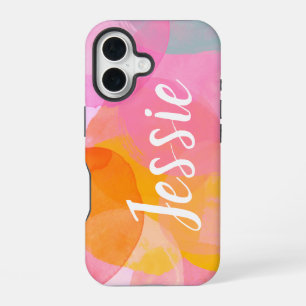 Personalisierter Name Wasserfarbe Abstrakte Rosa S iPhone 16 Hülle