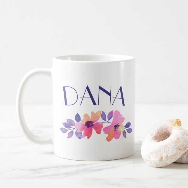 Personalisierter Name Wasserfarbe Blume Kaffee Kaffeetasse