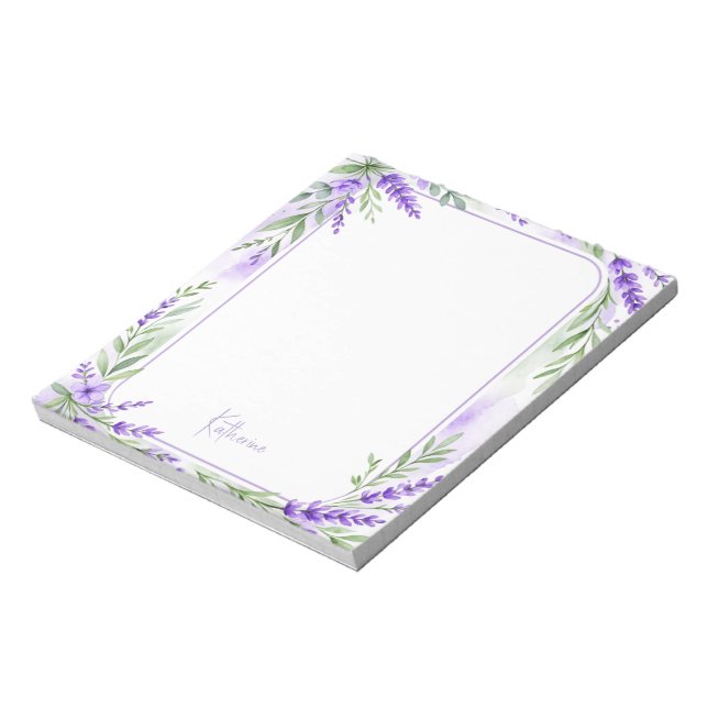 Personalisierter Name Wasserfarbe Lavendel Notizblock (Rotiert)