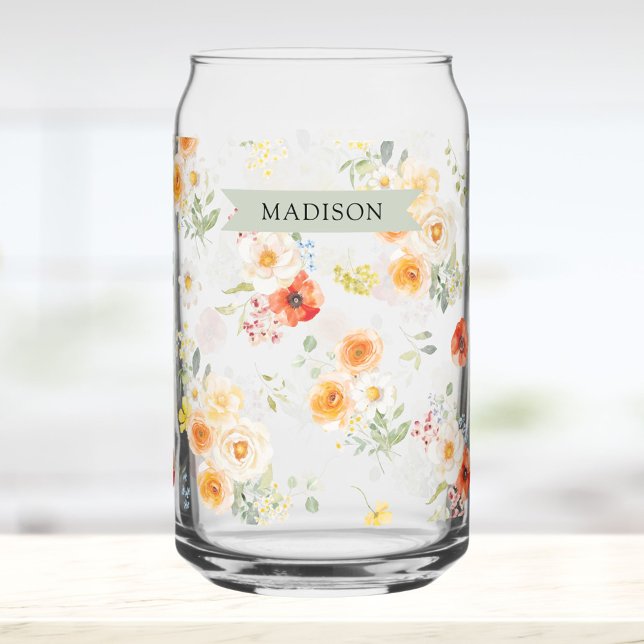 Personalisierter Name Wasserfarbe Sonniges Blumenm Dosenglas (Von Creator hochgeladen)