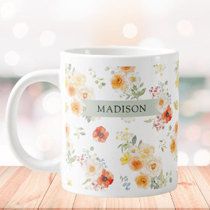 Personalisierter Name Wasserfarbe Sonniges Blumenm Jumbo-Tasse