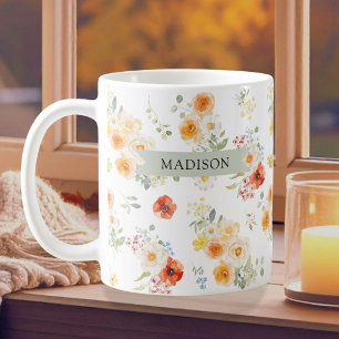 Personalisierter Name Wasserfarbe Sonniges Blumenm Kaffeetasse
