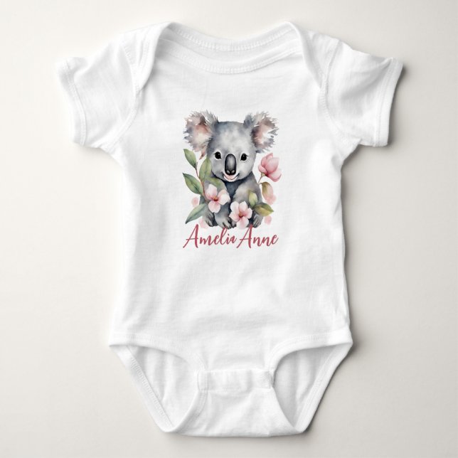 Personalisierter Name Watercolor Koala Bear Baby Strampler (Vorderseite)