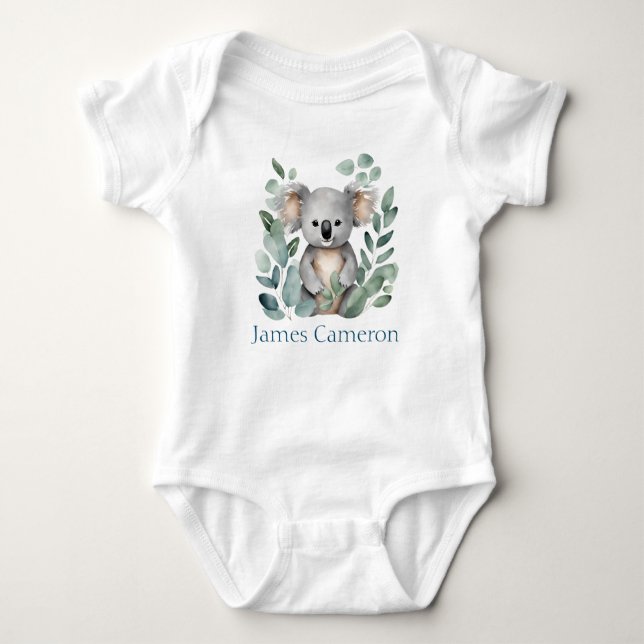 Personalisierter Name Watercolor Koala Bear Baby Strampler (Vorderseite)