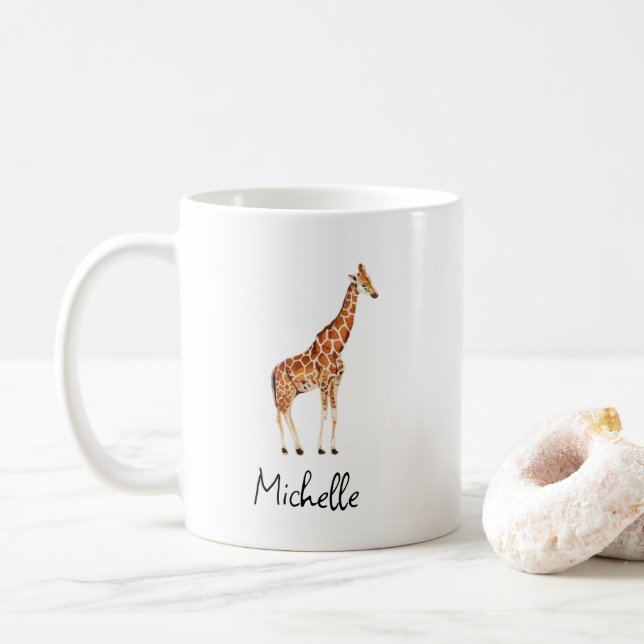 Personalisierter Name Watercolor Safari Tiergiraff Kaffeetasse (Mit Donut)