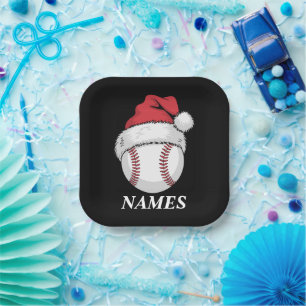 Personalisierter Name Weihnachten Baseball Santa H Pappteller