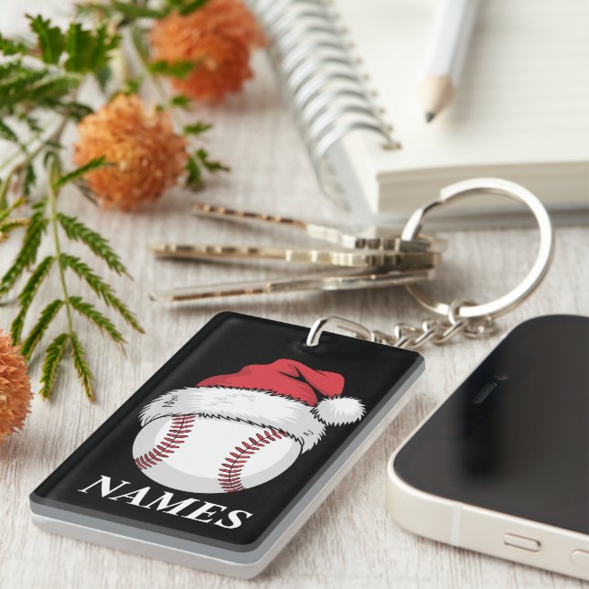 Personalisierter Name Weihnachten Baseball Santa H Schlüsselanhänger (Vorderseite rechts)