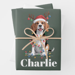 Personalisierter Name Weihnachten Beagle Hundelieb Geschenkpapier Set