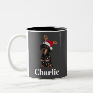 Personalisierter Name Weihnachten Dachshund Hunde  Zweifarbige Tasse
