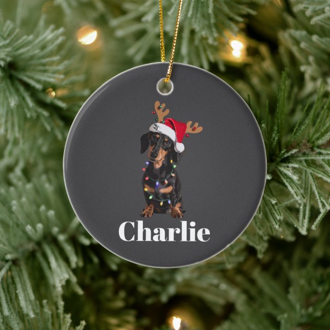 Personalisierter Name Weihnachten Dackel Hundelamp Keramik Ornament (Baum)