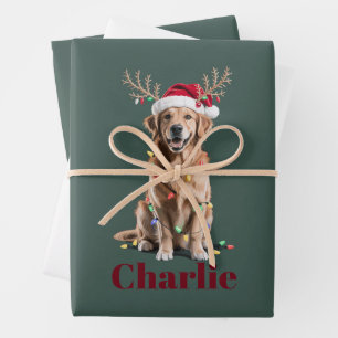 Personalisierter Name Weihnachten Golden Retriever Geschenkpapier Set