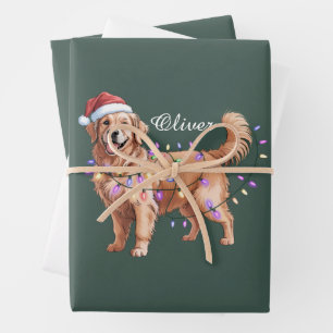 Personalisierter Name Weihnachten Golden Retriever Geschenkpapier Set