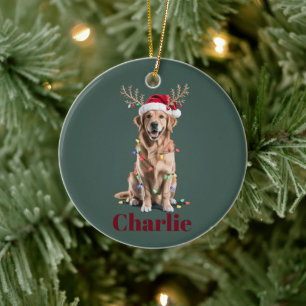Personalisierter Name Weihnachten Golden Retriever Keramik Ornament