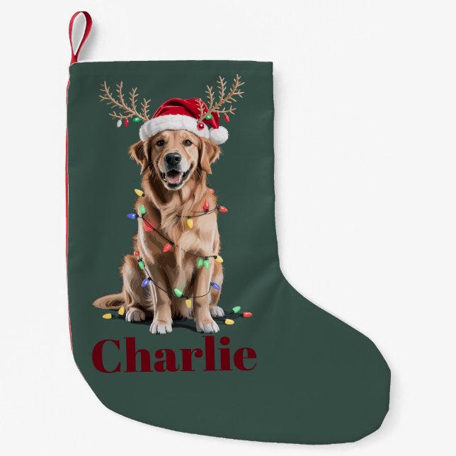 Personalisierter Name Weihnachten Golden Retriever Kleiner Weihnachtsstrumpf (Vorderseite)