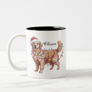 Personalisierter Name Weihnachten Golden Retriever Zweifarbige Tasse