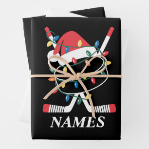 Personalisierter Name Weihnachten Hockey Xmas Sant Geschenkpapier Set
