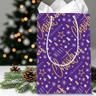 Personalisierter Name Weihnachten Lila Imitate Gol Mittlere Geschenktüte
