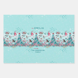 Personalisierter Name Weihnachten Meerjungfrau und Geschenkpapier Set