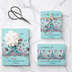 Personalisierter Name Weihnachten Meerjungfrau und Geschenkpapier Set