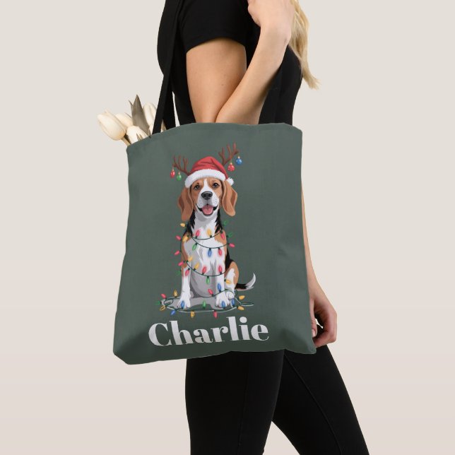 Personalisierter Name Weihnachtsmann Beagle Hund L (Von Nahem)