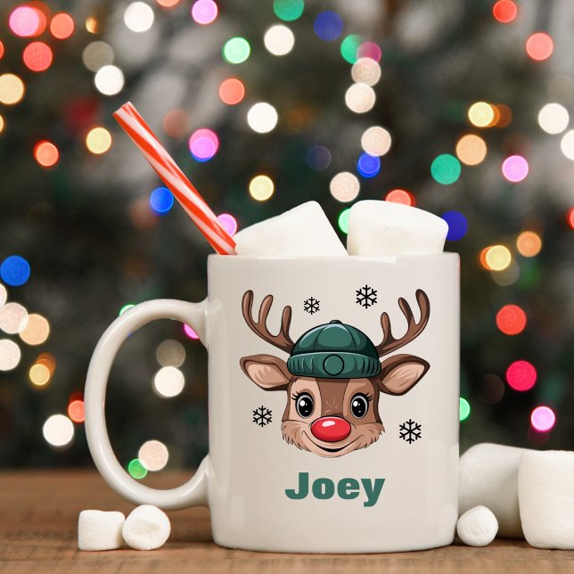 Personalisierter Name Weihnachtsmann Reindeer Gree Kaffeetasse (Personalized Name Christmas Reindeer Green Beanie Coffee Mug
)