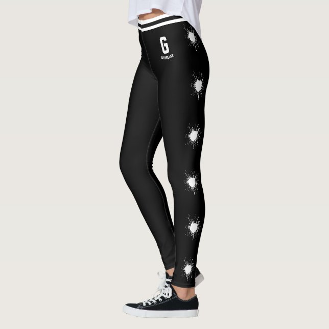 Personalisierter Name Weiß Schwarz Muster Splash B Leggings (Links)