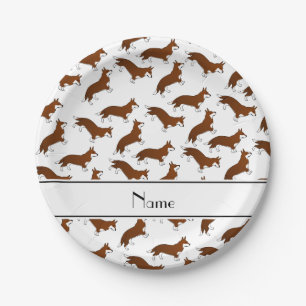 Personalisierter Name Weiße Korgi-Kardigan-Hunde Pappteller