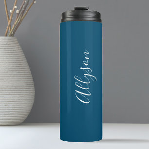 Personalisierter Name Weiße Schrift Vertikal Ozean Thermosbecher