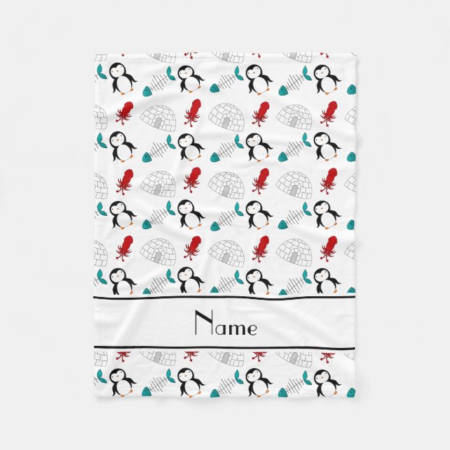 Personalisierter Name Weißer Pinguin Iglu Fisch Ti Fleecedecke (Vorderseite)