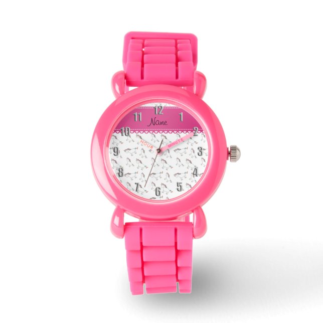 Personalisierter Name Weißer Regenbogen Einhorn Armbanduhr (Vorderseite)