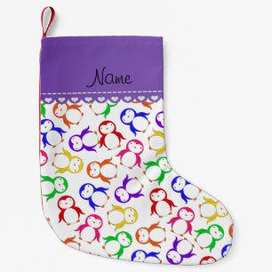 Personalisierter Name Weißer Regenbogenpinguine Kleiner Weihnachtsstrumpf