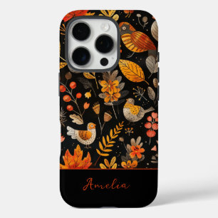 Personalisierter Name Whimsical Bird und Herbstbla iPhone 16 Pro Hülle