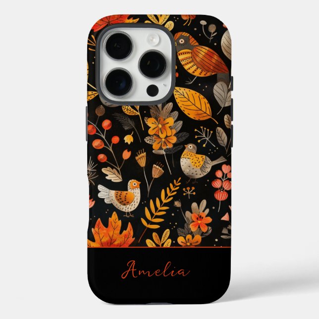 Personalisierter Name Whimsical Bird und Herbstbla Case-Mate iPhone Hülle (Rückseite)
