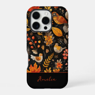 Personalisierter Name Whimsical Bird und Herbstbla iPhone 16 Pro Hülle