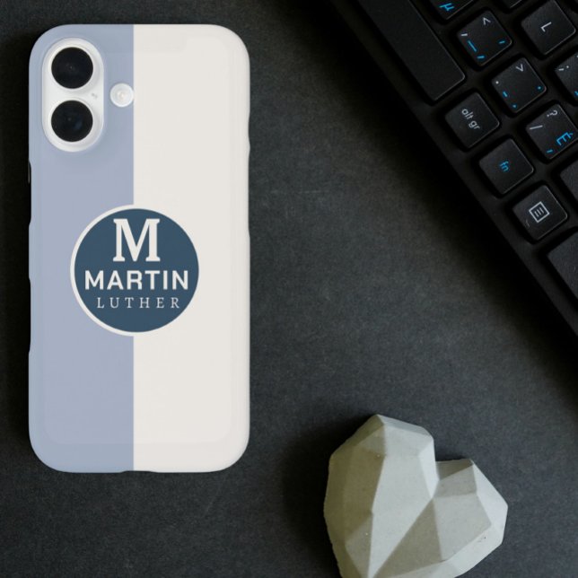 Personalisierter Name White Blue Case-Mate iPhone Hülle (modern personalized groom name iphone 16 case)