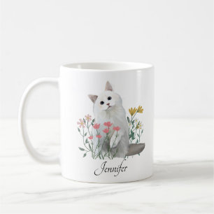 Personalisierter Name White Cat Lovers Kaffeetasse