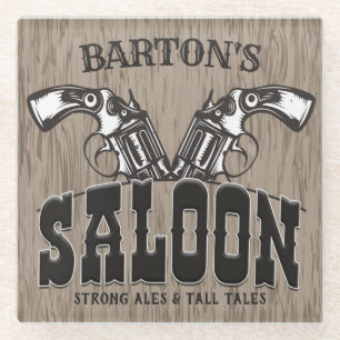 Personalisierter NAME Wild West Gun Revolver Saloo Glasuntersetzer