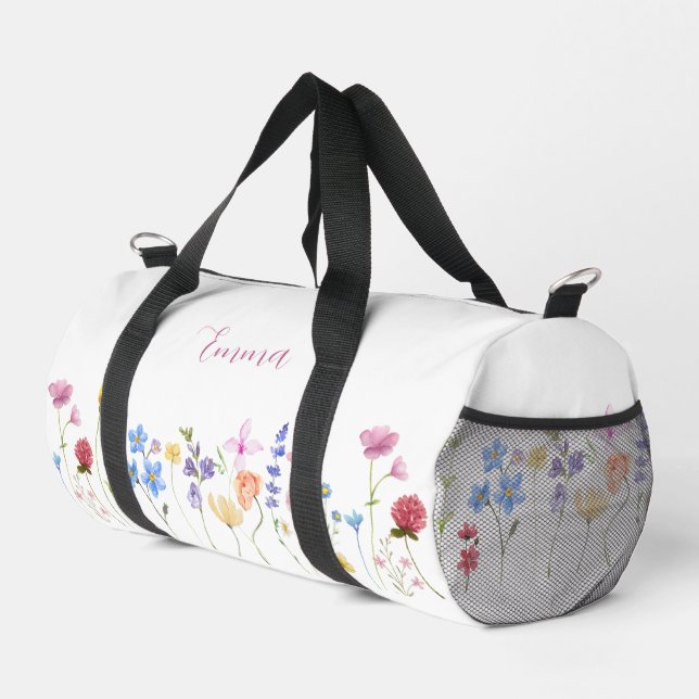 Personalisierter Name Wildblumen Muster Elegant Duffle Bag (Rechte Ecke)