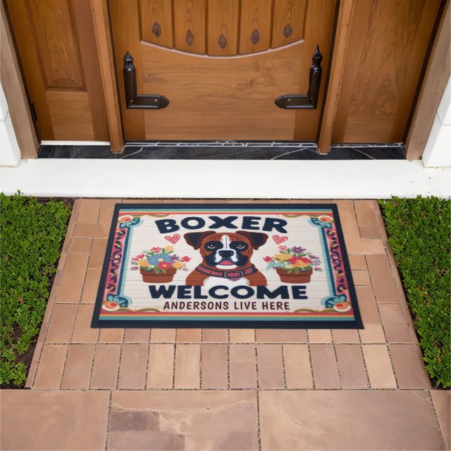 Personalisierter Name Willkommen Boxer Dog Lover Fußmatte (Außenbereich)