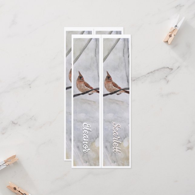 Personalisierter Name Winter Kardinal Zwei Lesezei (Vorderseite/Rückseite Beispiel)