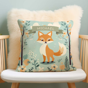 Personalisierter Name Woodland Fox, Junge Kinderzi Kissen