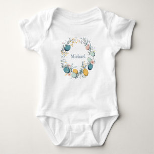Personalisierter Namens-Blumen-Kranz Osterei Oster Baby Strampler