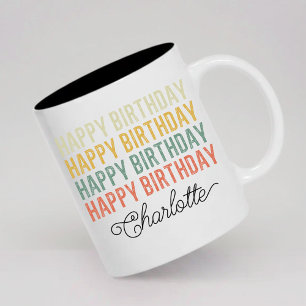 Personalisierter Namens Happy Birthday Becher für  Zweifarbige Tasse
