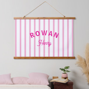 Personalisierter Namens-Streifen-Kinderzimmer Baby Wandteppich Mit Holzrahmen