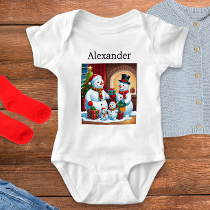Personalisierter Namens-Weihnachtsschneemann-Famil Baby Strampler