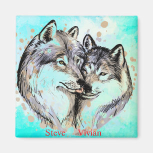 Personalisierter Namens-Wolf-Paar-Magnet Magnet